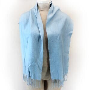 100% Cashmere 2-Ply Woven Soft Warm Blue One Size Scarf Made in England